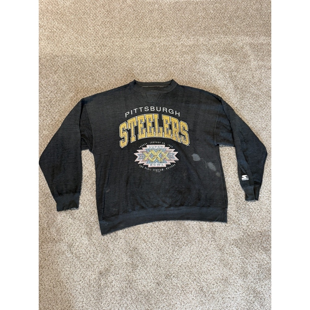 Vintage‎ Starter Pittsburgh Steelers Crewneck Mens XL Black Superbowl XXX 1995